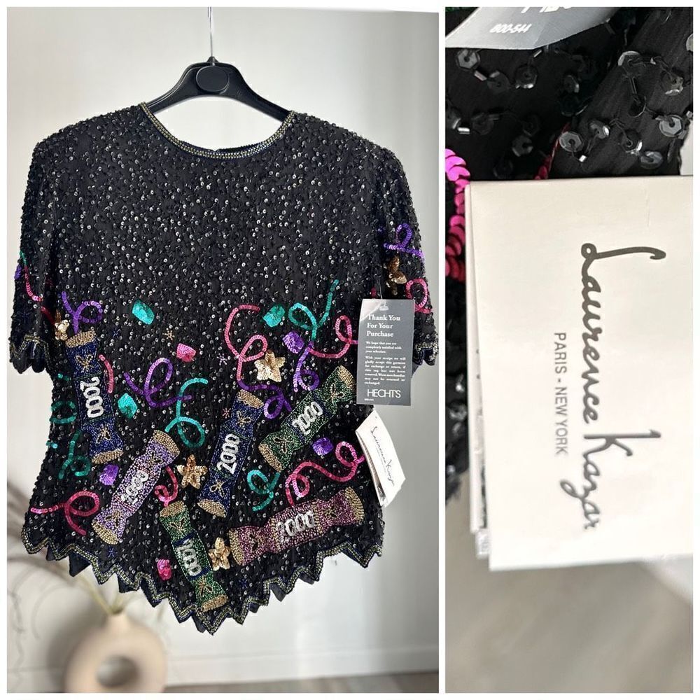 Nwt Vintage Laurence Kazar Silk 2000s Colorful Beaded Party Top New Year's Xl